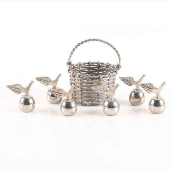 Dining Six Silver Apple Place Card Menu Holders Basket Poshmark
